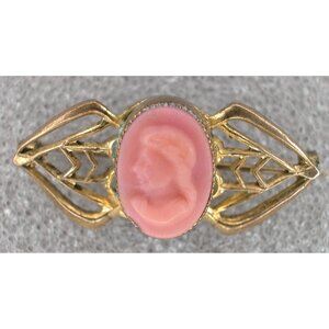 10K Gold Pin with C Closer 1" Carved Cameo